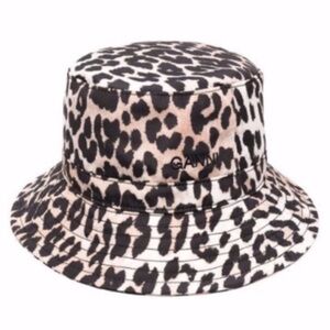 NEW Ganni Recycled Tech Bucket Hat Leopard XS/S